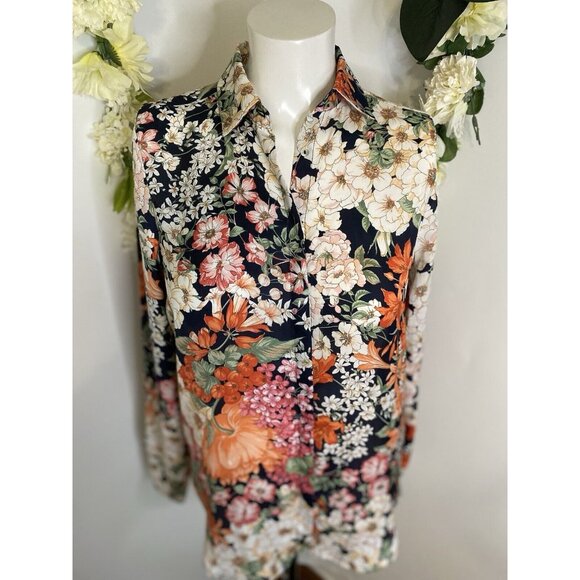 Zara Women's Long‎ Sleeve Multi Color Floral Shirt Blouse Size XS Made in Spain - Picture 11 of 16